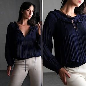 Diane Von Furstenberg | Women’s bright blue synthetic micro pleated blouse, sz 4